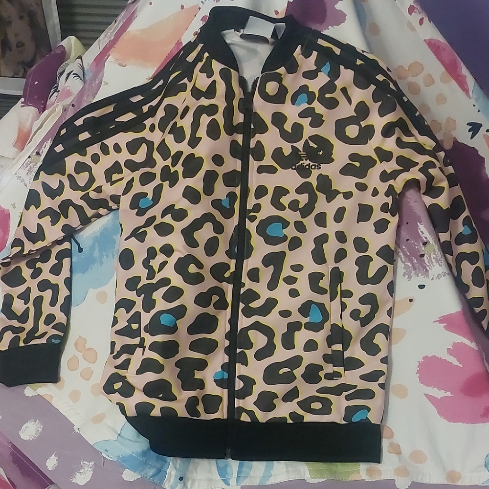Adidas Kids Leopard Print Jacket - Pink and Black